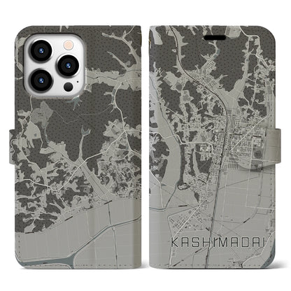 【鹿島台（宮城県）】地図柄iPhoneケース（手帳タイプ）モノトーン・iPhone 13 Pro 用