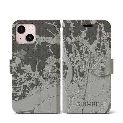 【鹿島台（宮城県）】地図柄iPhoneケース（手帳タイプ）モノトーン・iPhone 13 mini 用