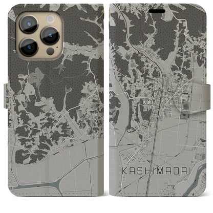 【鹿島台（宮城県）】地図柄iPhoneケース（手帳タイプ）モノトーン・iPhone 14 Pro Max 用