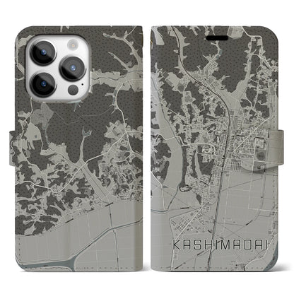 【鹿島台（宮城県）】地図柄iPhoneケース（手帳タイプ）モノトーン・iPhone 14 Pro 用