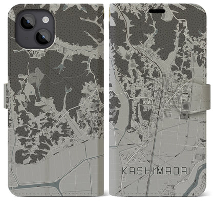 【鹿島台（宮城県）】地図柄iPhoneケース（手帳タイプ）モノトーン・iPhone 14 Plus 用