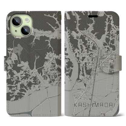 【鹿島台（宮城県）】地図柄iPhoneケース（手帳タイプ）モノトーン・iPhone 15 用