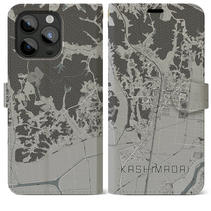 【鹿島台（宮城県）】地図柄iPhoneケース（手帳タイプ）モノトーン・iPhone 15 Pro Max 用