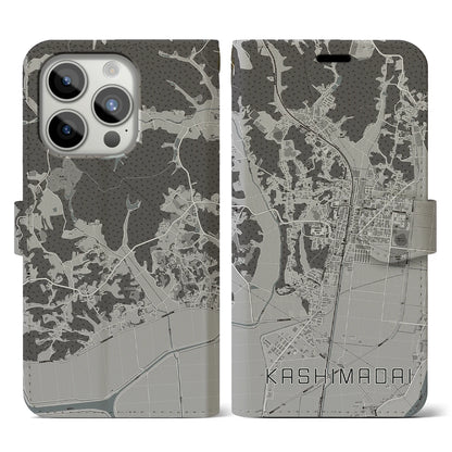 【鹿島台（宮城県）】地図柄iPhoneケース（手帳タイプ）モノトーン・iPhone 15 Pro 用