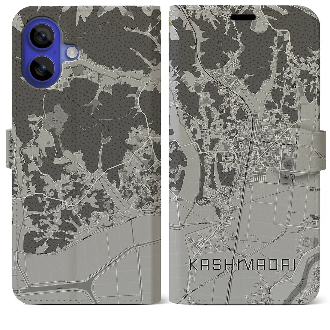 【鹿島台(宮城県)】地図柄iPhoneケース(手帳タイプ)モノトーン・iPhone 16 Pro Max 用