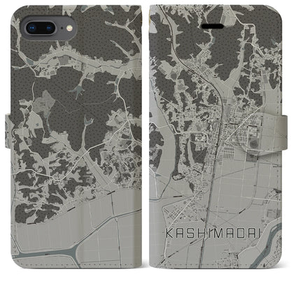 【鹿島台（宮城県）】地図柄iPhoneケース（手帳タイプ）モノトーン・iPhone 8Plus /7Plus / 6sPlus / 6Plus 用