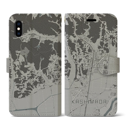 【鹿島台（宮城県）】地図柄iPhoneケース（手帳タイプ）モノトーン・iPhone XS / X 用