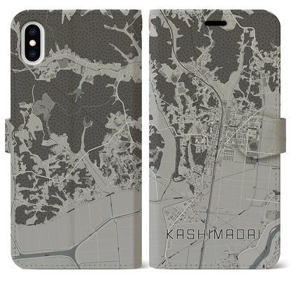 【鹿島台（宮城県）】地図柄iPhoneケース（手帳タイプ）モノトーン・iPhone XS Max 用