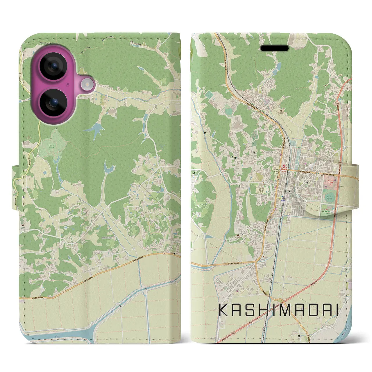 【鹿島台（宮城県）】地図柄iPhoneケース（手帳タイプ）ナチュラル・iPhone 16 Pro 用