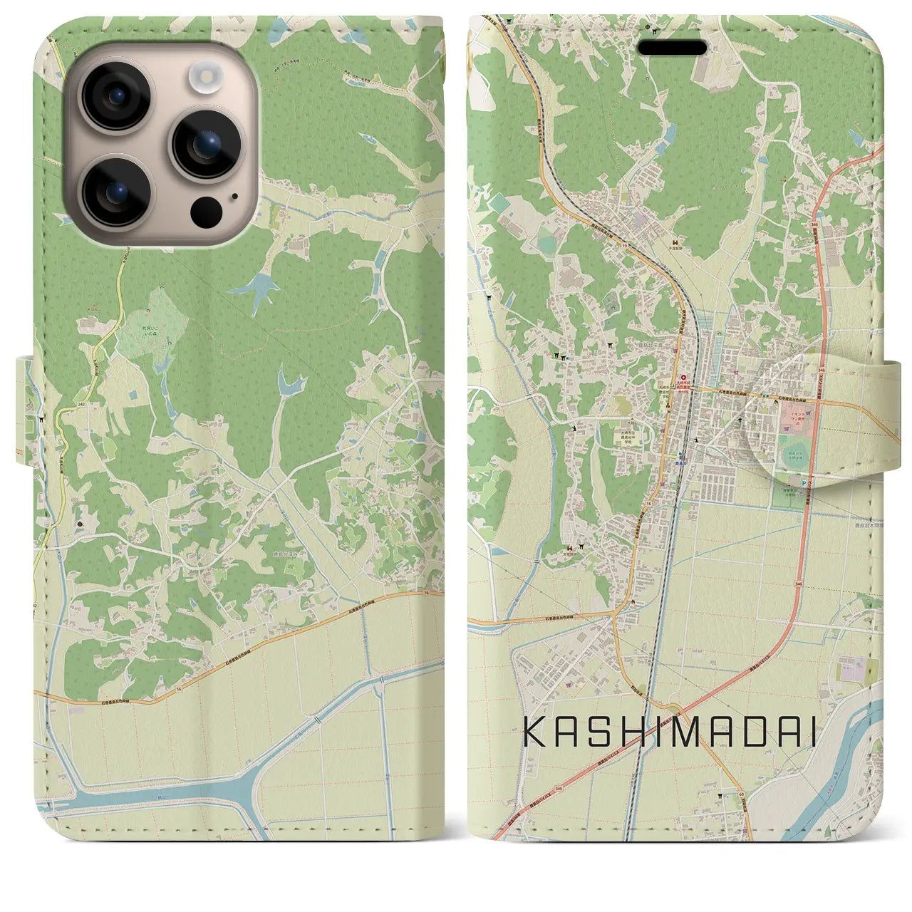 【鹿島台（宮城県）】地図柄iPhoneケース（手帳タイプ）ナチュラル・iPhone 16 Plus 用