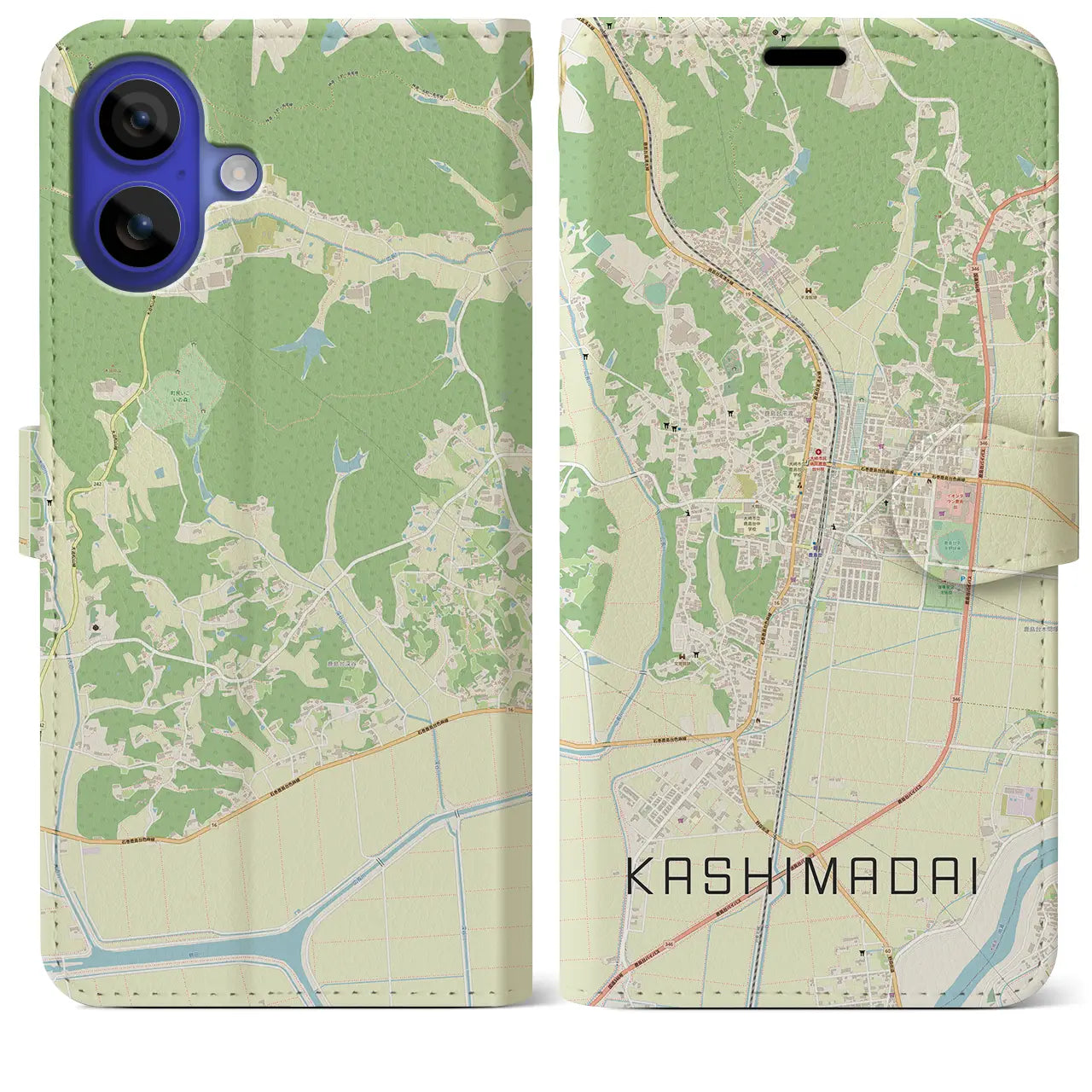 【鹿島台（宮城県）】地図柄iPhoneケース（手帳タイプ）ナチュラル・iPhone 16 Pro Max 用