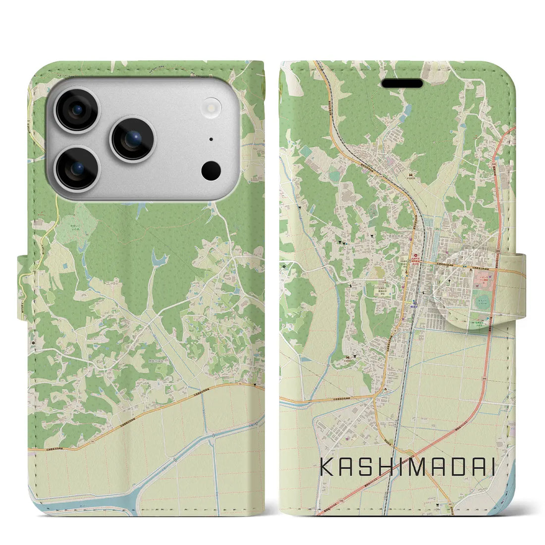 【鹿島台（宮城県）】地図柄iPhoneケース（手帳タイプ）ナチュラル・iPhone 17 Pro Max 用