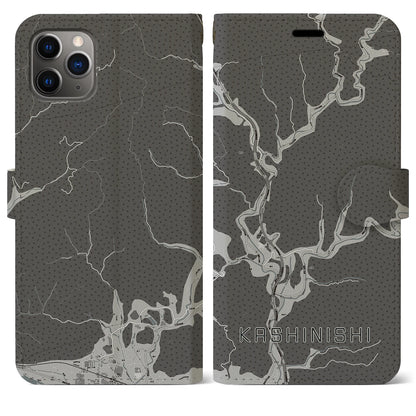 【樫西（岡山県）】地図柄iPhoneケース（手帳タイプ）モノトーン・iPhone 11 Pro Max 用