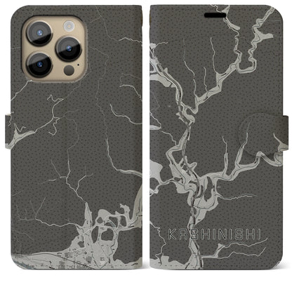 【樫西（岡山県）】地図柄iPhoneケース（手帳タイプ）モノトーン・iPhone 14 Pro Max 用