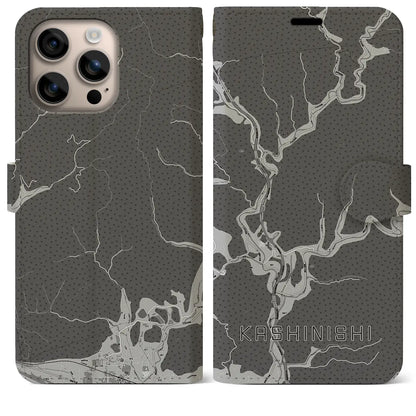 【樫西（岡山県）】地図柄iPhoneケース（手帳タイプ）モノトーン・iPhone 16 Plus 用