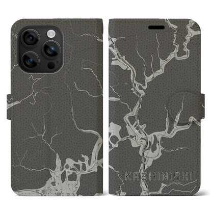 【樫西（岡山県）】地図柄iPhoneケース（手帳タイプ）モノトーン・iPhone 16 用