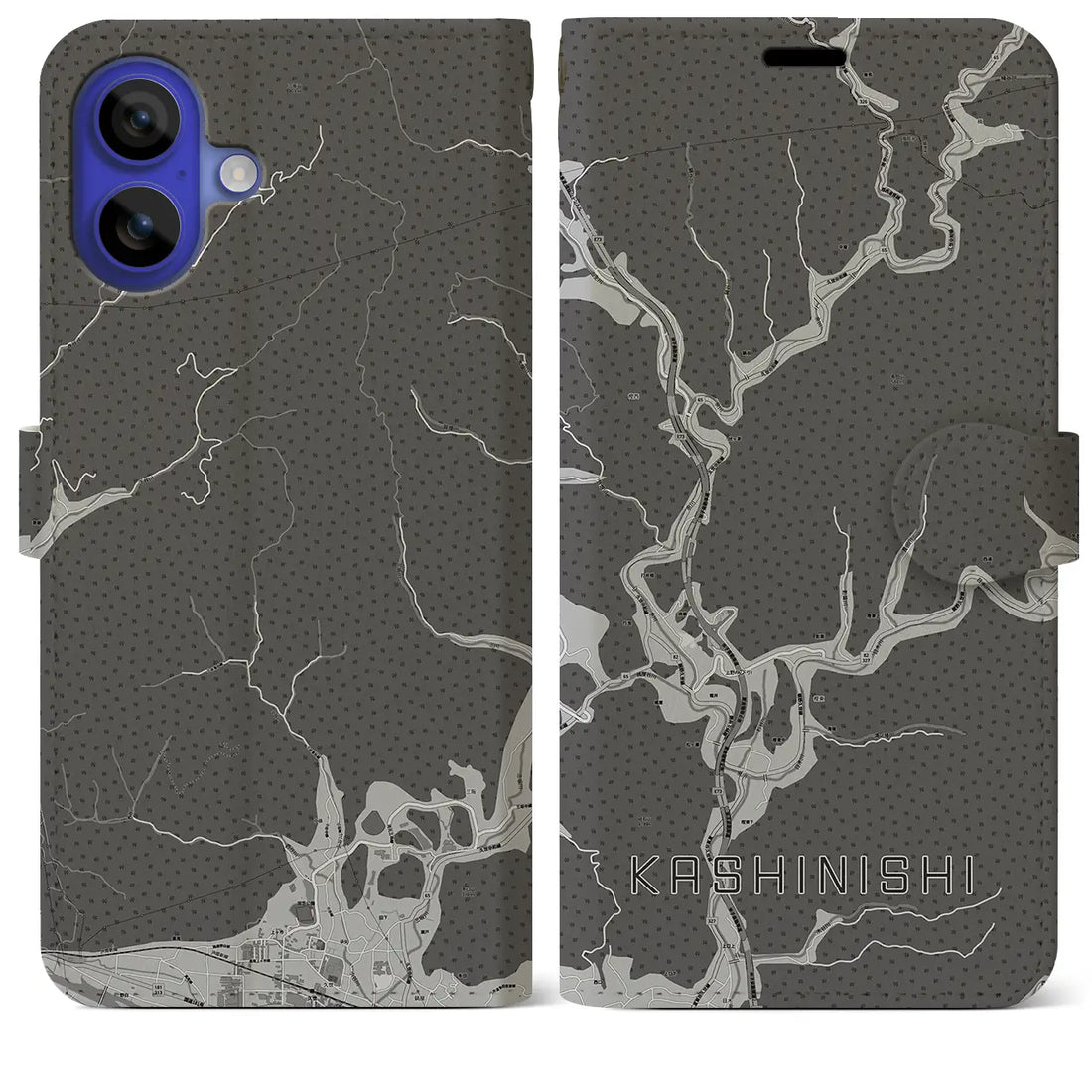 【樫西(岡山県)】地図柄iPhoneケース(手帳タイプ)モノトーン・iPhone 16 Pro Max 用