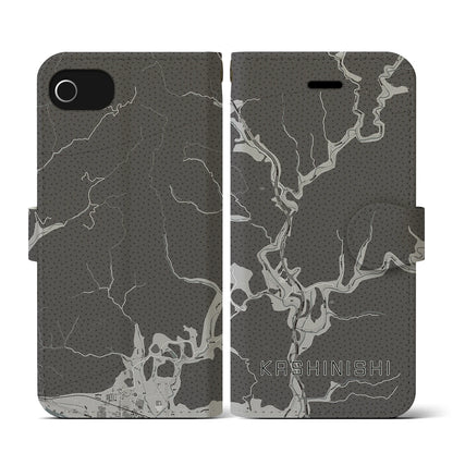 【樫西（岡山県）】地図柄iPhoneケース（手帳タイプ）モノトーン・iPhone SE（第3 / 第2世代） / 8 / 7 / 6s / 6 用