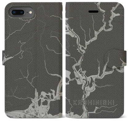 【樫西（岡山県）】地図柄iPhoneケース（手帳タイプ）モノトーン・iPhone 8Plus /7Plus / 6sPlus / 6Plus 用