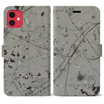 【柏（千葉県）】地図柄iPhoneケース（手帳タイプ）モノトーン・iPhone 11 用