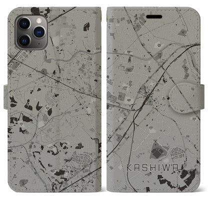 【柏（千葉県）】地図柄iPhoneケース（手帳タイプ）モノトーン・iPhone 11 Pro Max 用