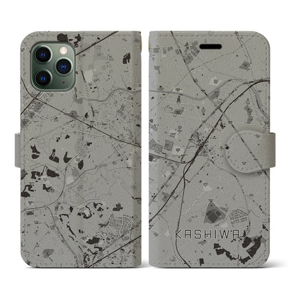 【柏（千葉県）】地図柄iPhoneケース（手帳タイプ）モノトーン・iPhone 11 Pro 用