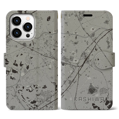 【柏（千葉県）】地図柄iPhoneケース（手帳タイプ）モノトーン・iPhone 13 Pro 用