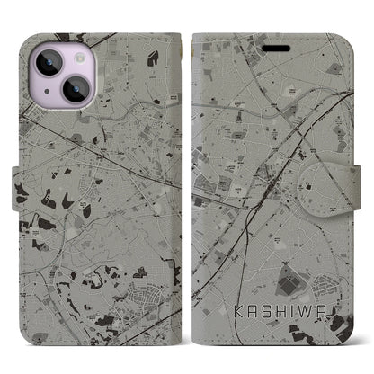 【柏（千葉県）】地図柄iPhoneケース（手帳タイプ）モノトーン・iPhone 14 用