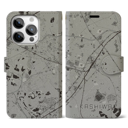 【柏（千葉県）】地図柄iPhoneケース（手帳タイプ）モノトーン・iPhone 14 Pro 用