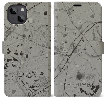 【柏（千葉県）】地図柄iPhoneケース（手帳タイプ）モノトーン・iPhone 14 Plus 用