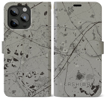 【柏（千葉県）】地図柄iPhoneケース（手帳タイプ）モノトーン・iPhone 15 Pro Max 用