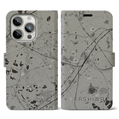 【柏（千葉県）】地図柄iPhoneケース（手帳タイプ）モノトーン・iPhone 15 Pro 用