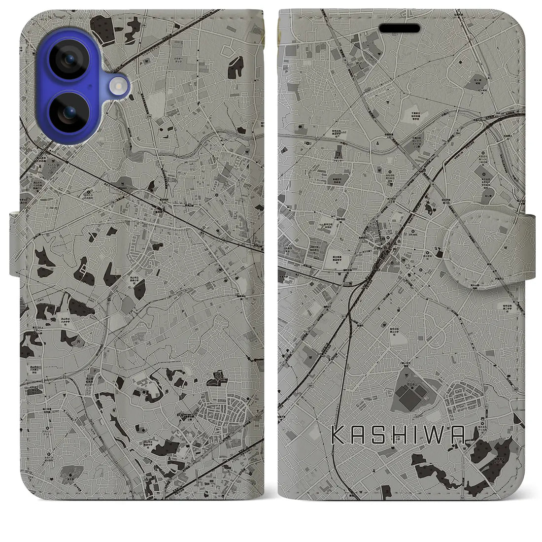 【柏(千葉県)】地図柄iPhoneケース(手帳タイプ)モノトーン・iPhone 16 Pro Max 用