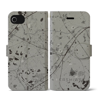 【柏（千葉県）】地図柄iPhoneケース（手帳タイプ）モノトーン・iPhone SE（第3 / 第2世代） / 8 / 7 / 6s / 6 用