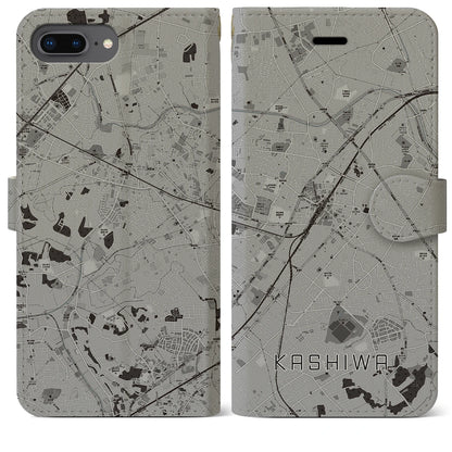 【柏（千葉県）】地図柄iPhoneケース（手帳タイプ）モノトーン・iPhone 8Plus /7Plus / 6sPlus / 6Plus 用