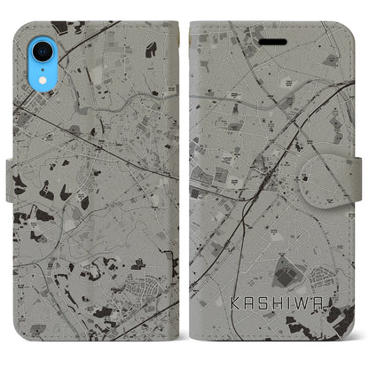 【柏（千葉県）】地図柄iPhoneケース（手帳タイプ）モノトーン・iPhone XR 用