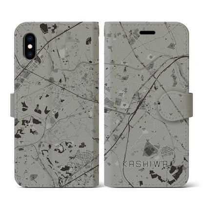 【柏（千葉県）】地図柄iPhoneケース（手帳タイプ）モノトーン・iPhone XS / X 用