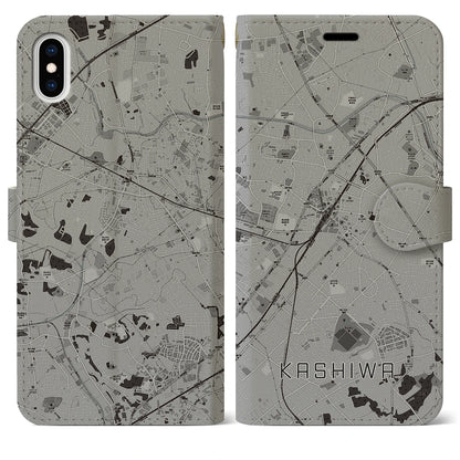 【柏（千葉県）】地図柄iPhoneケース（手帳タイプ）モノトーン・iPhone XS Max 用