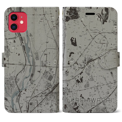 【かしわ台（神奈川県）】地図柄iPhoneケース（手帳タイプ）モノトーン・iPhone 11 用