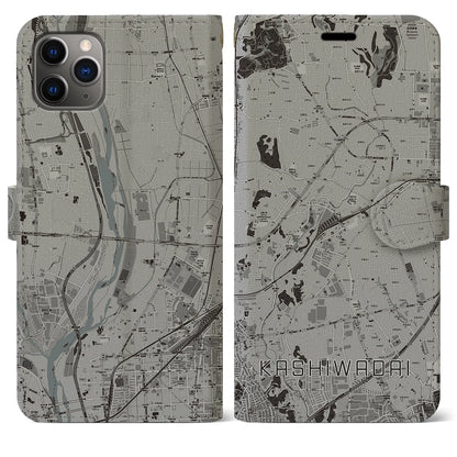【かしわ台（神奈川県）】地図柄iPhoneケース（手帳タイプ）モノトーン・iPhone 11 Pro Max 用