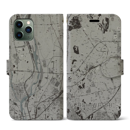 【かしわ台（神奈川県）】地図柄iPhoneケース（手帳タイプ）モノトーン・iPhone 11 Pro 用