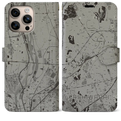 【かしわ台（神奈川県）】地図柄iPhoneケース（手帳タイプ）モノトーン・iPhone 16 Plus 用