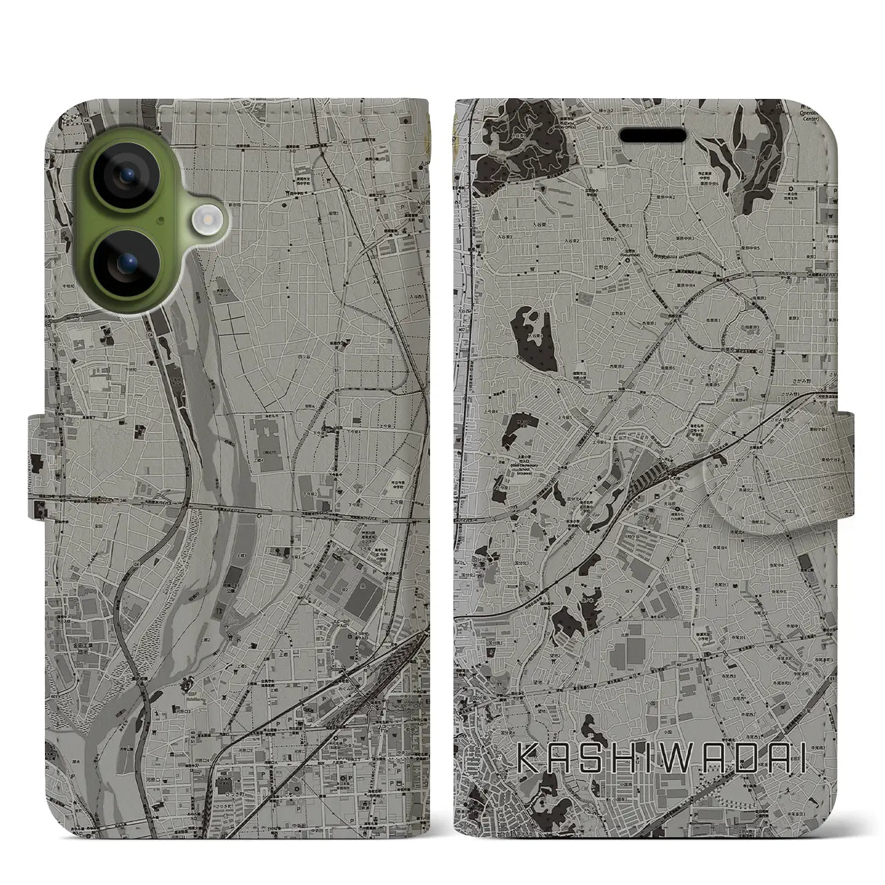 【かしわ台（神奈川県）】地図柄iPhoneケース（手帳タイプ）