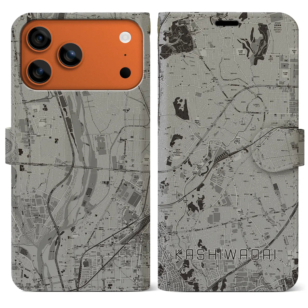 【かしわ台（神奈川県）】地図柄iPhoneケース（手帳タイプ）