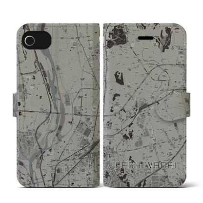 【かしわ台（神奈川県）】地図柄iPhoneケース（手帳タイプ）モノトーン・iPhone SE（第3 / 第2世代） / 8 / 7 / 6s / 6 用
