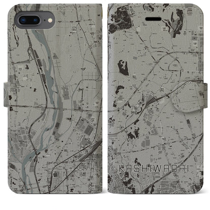 【かしわ台（神奈川県）】地図柄iPhoneケース（手帳タイプ）モノトーン・iPhone 8Plus /7Plus / 6sPlus / 6Plus 用