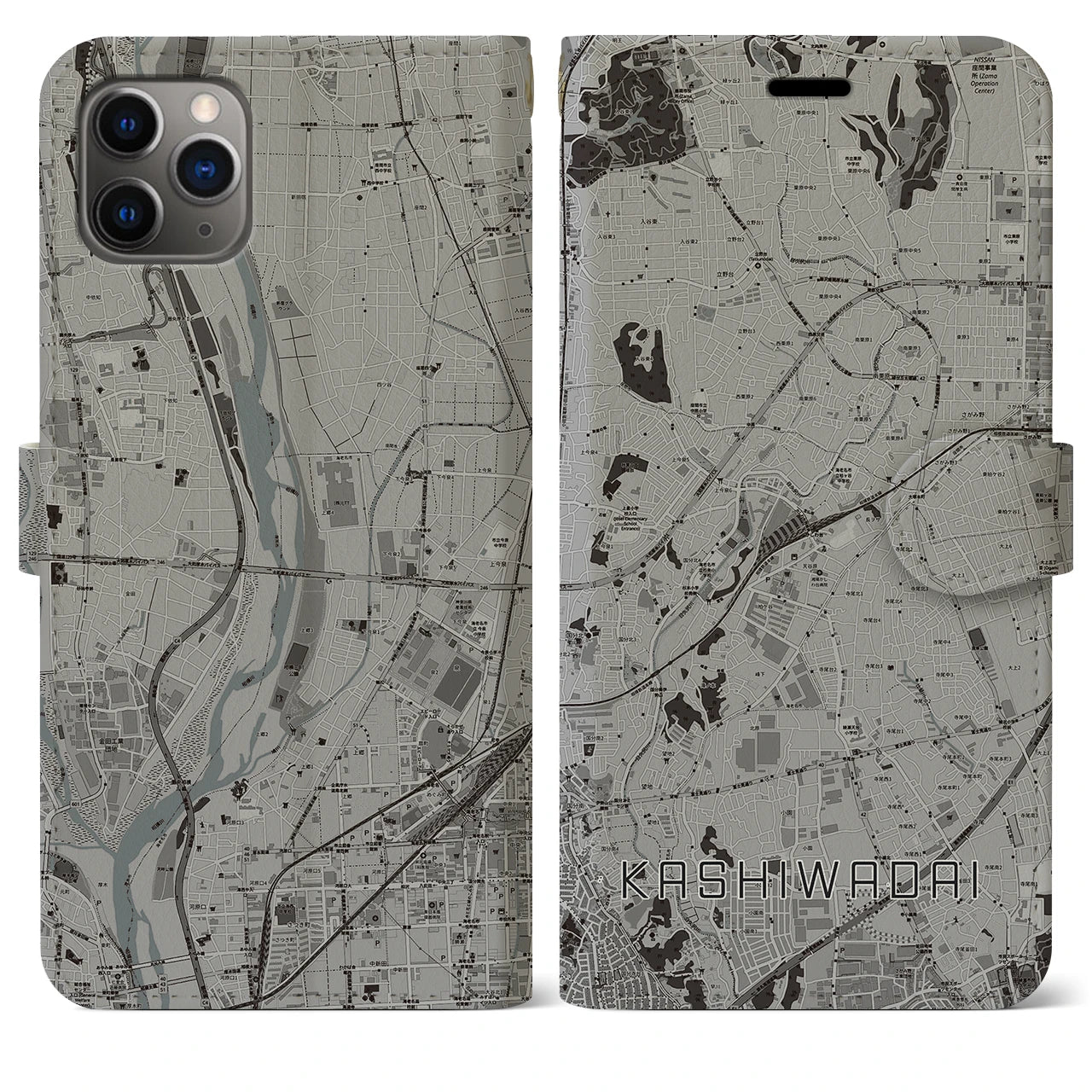 【かしわ台（神奈川県）】地図柄iPhoneケース（手帳タイプ）