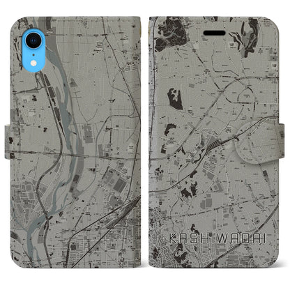 【かしわ台（神奈川県）】地図柄iPhoneケース（手帳タイプ）モノトーン・iPhone XR 用