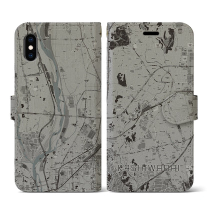 【かしわ台（神奈川県）】地図柄iPhoneケース（手帳タイプ）モノトーン・iPhone XS / X 用