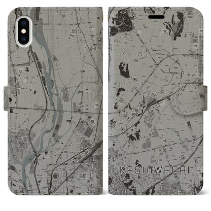 【かしわ台（神奈川県）】地図柄iPhoneケース（手帳タイプ）モノトーン・iPhone XS Max 用